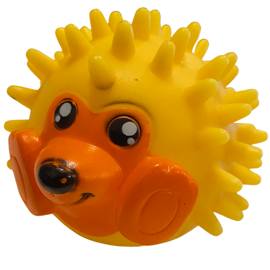 Fogtisztító süni labda - csipogó játék kutyáknak, 8 cm, sárga