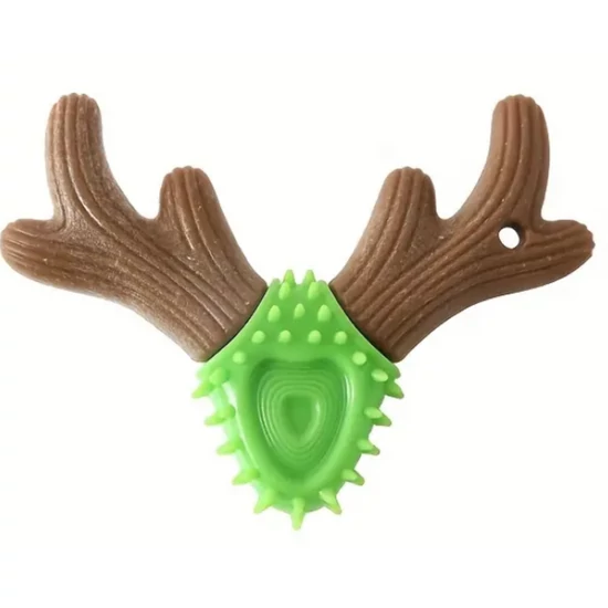 Tartós, természetes fából készült szarvasagancs jellegű rágóbot kutyáknak, 13,5 x 9,5 cm, zöld