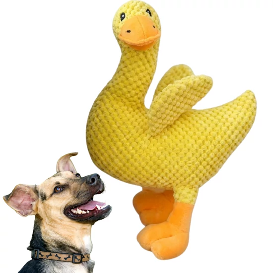  Csipogós plüss kacsa kutyajáték zacskós hangú (crinkle) szárnyakkal, sárga