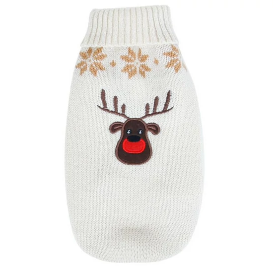  Karácsonyi kötött kutyapulóver rénszarvas mintával, barna L-es 