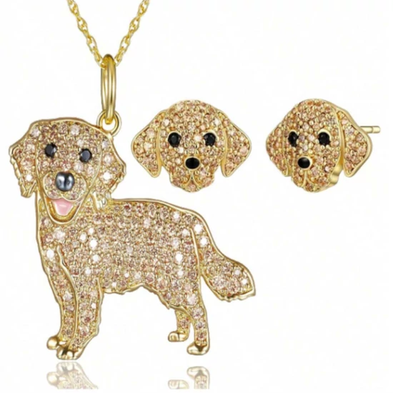 Golden retriever mintás ékszer szett, fülbevaló + nyaklánc