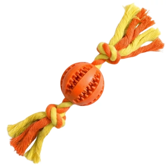 Denta Fun menta ízesítésű fogtisztító gumilabda kötéllel, 5 cm, narancssárga