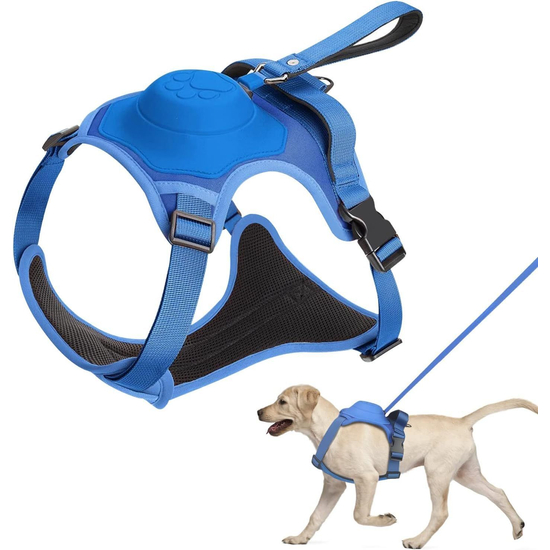Húzásmentes kutyahám beépített visszahúzódó pórázzal, kék XL-es