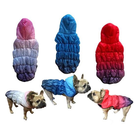 Téli kutyakabát szőrmés kapucnival, kék, L-es