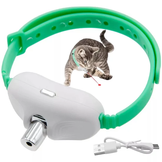 Interaktív lézeres macskanyakörv USB töltéssel, zöld