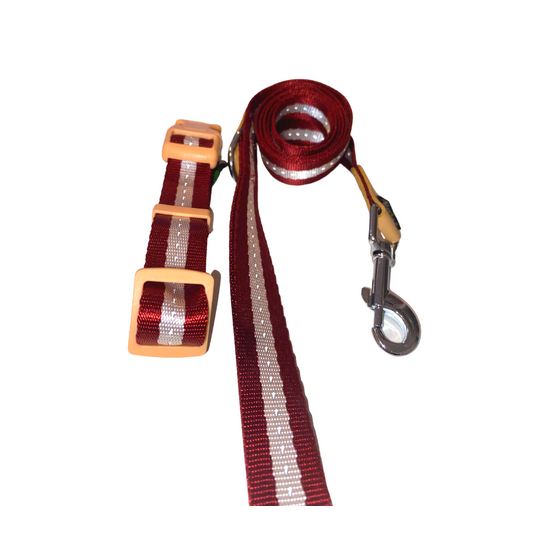 Hevederes póráz szett állítható nyakörvvel, piros
