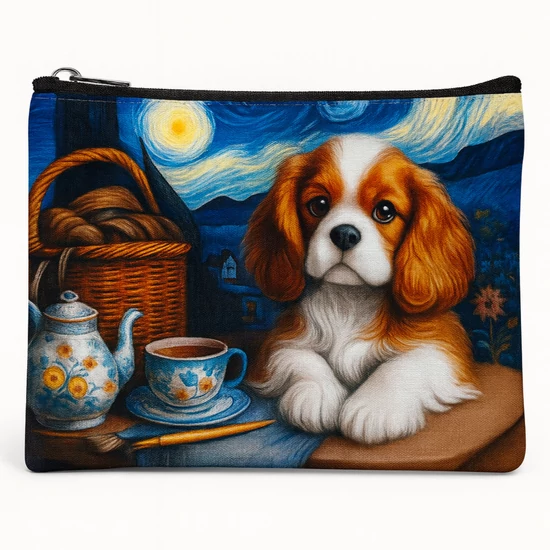 Van Gogh stílusú spániel mintás neszesszer