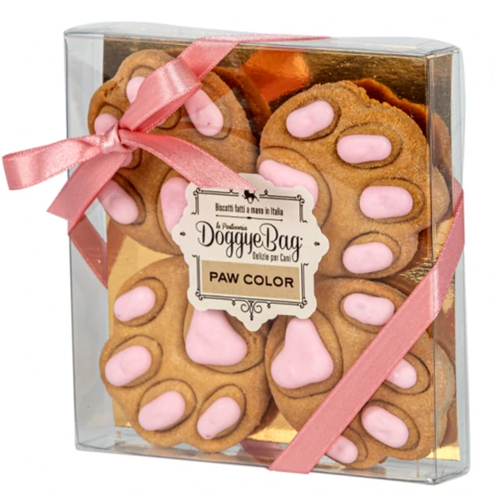 DoggyeBag kézműves kutyakeksz – joghurtbevonatos mancsfalat, rózsaszín, 4 db-os prémium csomagolásban