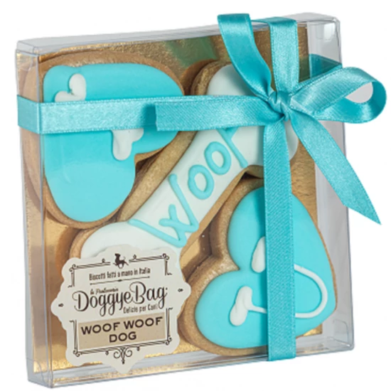 DoggyeBag kézműves kutyakeksz- Woof Woof Dog kekszcsomag joghurtos bevonattal, Kék