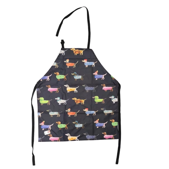 Tacskó mintás fekete kötény főzéshez és sütéshez