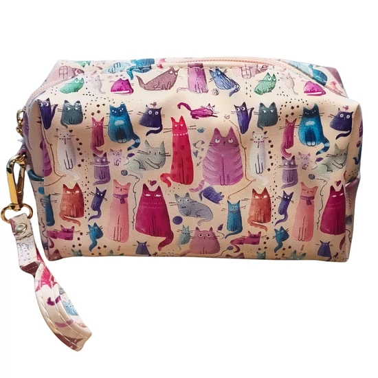 Színes macska mintás kozmetikai táska, bézs