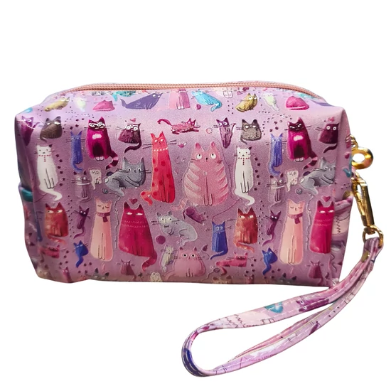 Színes macska mintás kozmetikai táska, rózsaszín