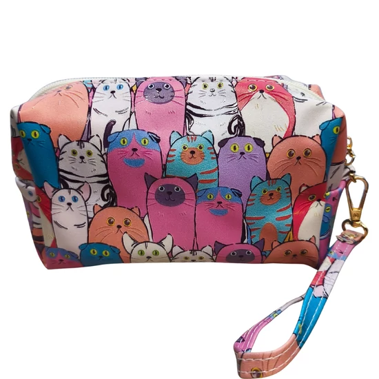 Macska mintás kozmetikai táska, rózsaszín