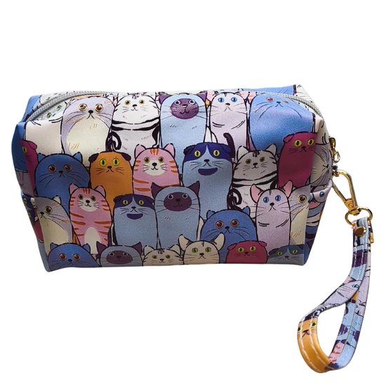 Színes cicás mintás neszesszer – kozmetikai táska