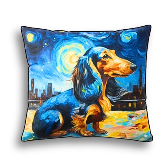 Prémium tacskó a virágos réten mintás díszpárna, 45 x 45 cm