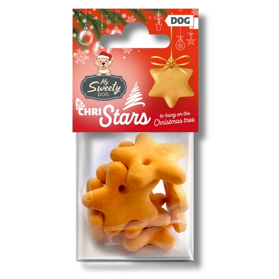 Karácsonyi csillag kutyakeksz, karácsonyfára akasztható kutya nasi, 8 db-os csomag