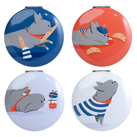 Kompakt Tükör, Fém - Bertrand, a Francia Bulldog, lila