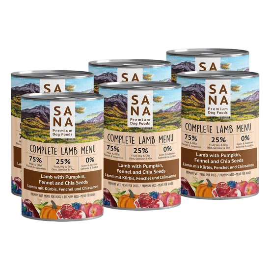 SANADOG Főtt Bárány Menü tökkel, édesköménnyel és chia maggal, 6 x 400 g