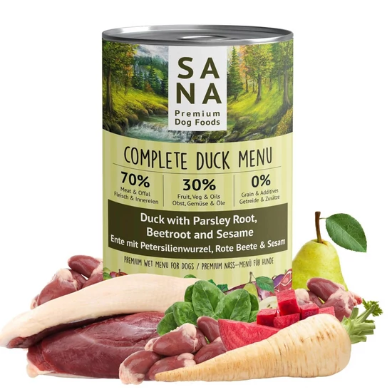 SANADOG Főtt Kacsa Menü petrezselyemgyökérrel, céklával és szezámmal, 400 g