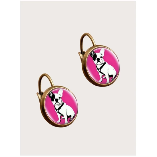 Kör alakú, bulldog mintás rézfülbevaló