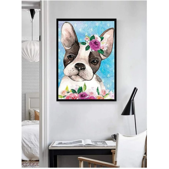 BASIC Gyémántfestő szett, tavaszi francia bulldog, 40x30 cm, keret nélkül