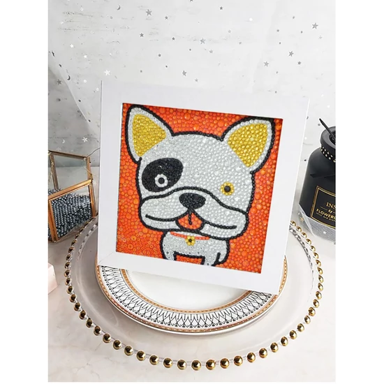 BASIC Gyerek Gyémántfestő szett, francia bulldog, 15x15 cm, keret nélkül