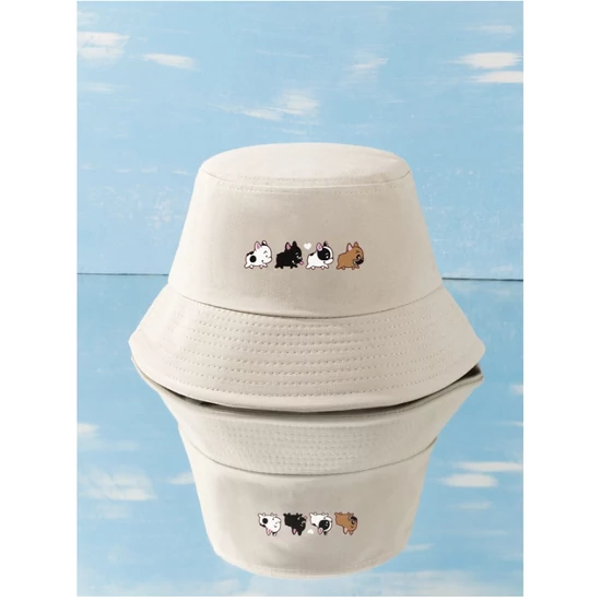 Francia bulldog mintás kalap, krémszínű