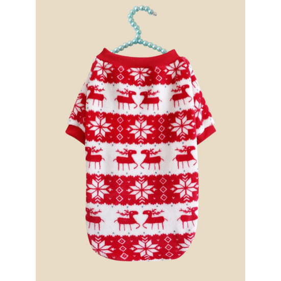 Norvégmintás karácsonyi pulcsi kisállatoknak, piros-fehér