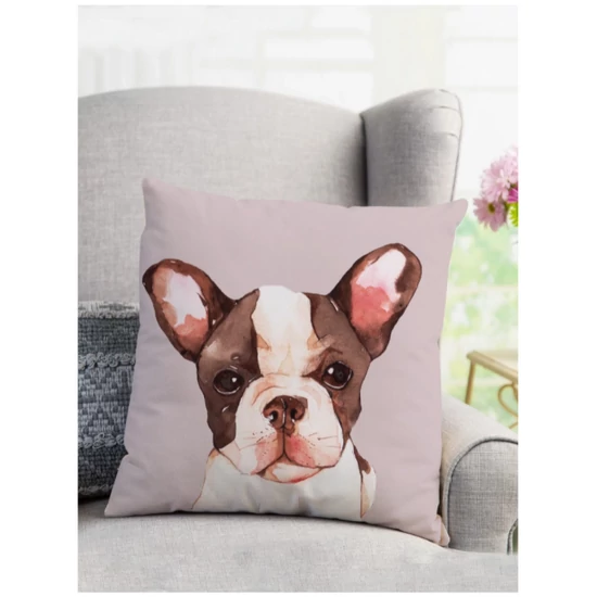 Festett jellegű francia bulldogos párna, 45 x 45 cm