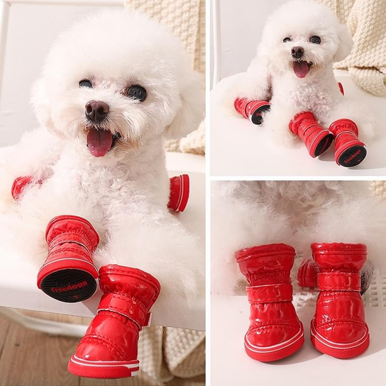 Téli bélelt kutyacipő, piros