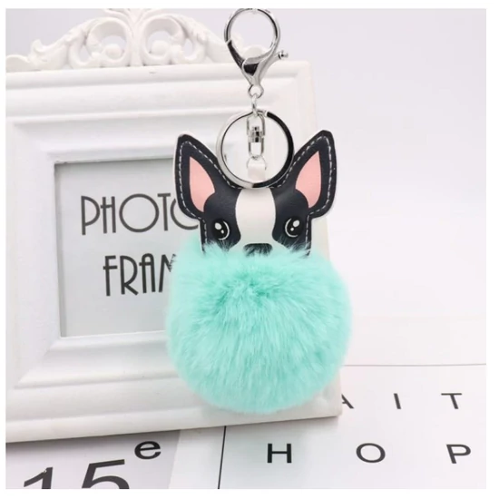 Türkiz pompom kulcstartó, francia bulldog