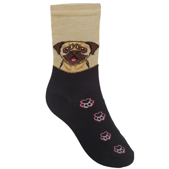 Mopsz arcképes zokni színes mancsokkal 39-42-ig