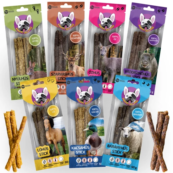 Happy Bulldog Természetes Hússtick Csomag, 7 x 50g