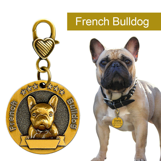 Francia bulldog gravírozható biléta nyakörvre, Arany