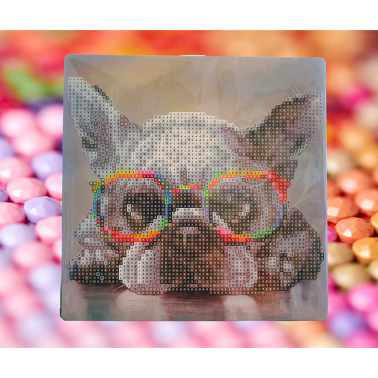 BASIC Gyémántfestő szett, szemüveges francia bulldog, 20 x 20 cm