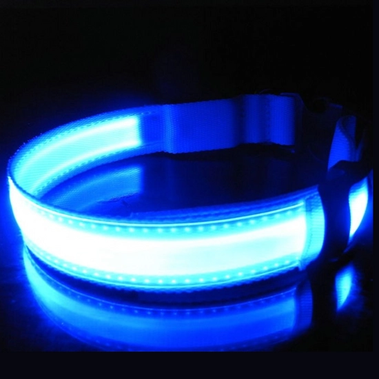 Világító éjszakai LED kutya nyakörv, kék, M