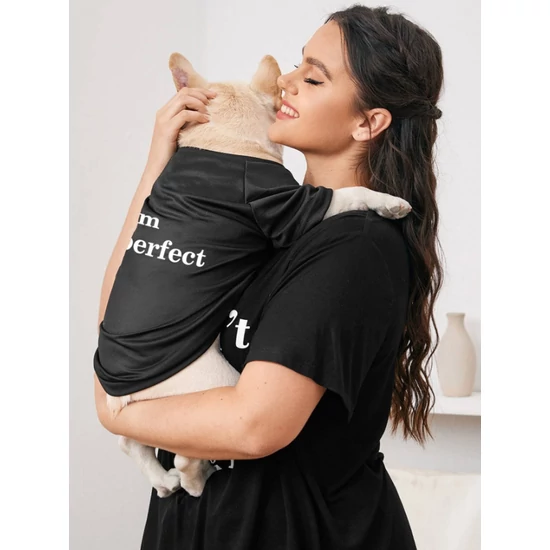 "I am perfect" poliészter kutyaruha, fekete, XXL-es