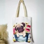 Kép 2/3 - Mopsz mintás vászontáska virágos cserépben