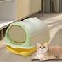 Kép 2/6 - Cicás Zárt Macska Alomtálca Szett, fehér-zöld-sárga