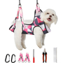 Kép 1/4 - Kozmetikai függőágy kutyáknak körömvágó csipesszel, fésűvel, körömreszelővel, rózsaszín mintás
